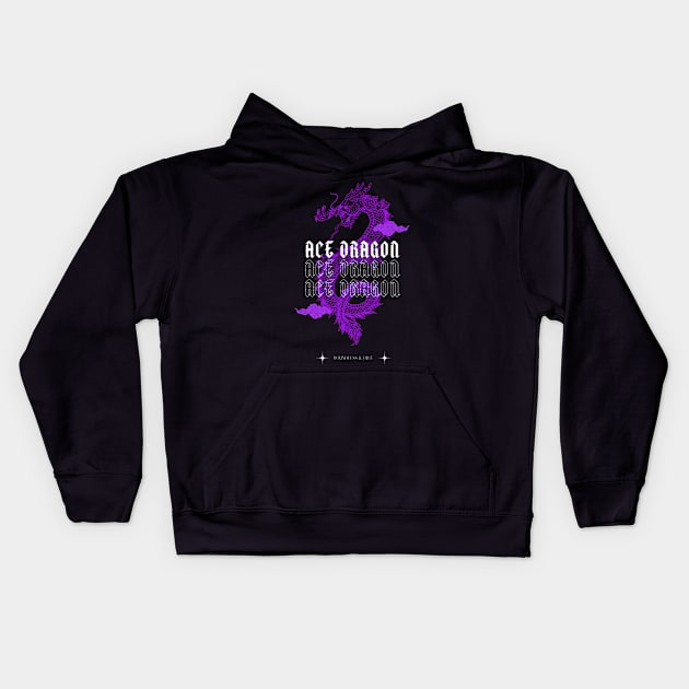 Japanese Aesthetic Ace Pride Purple Dragon Kids Hoodie by LazyBunny